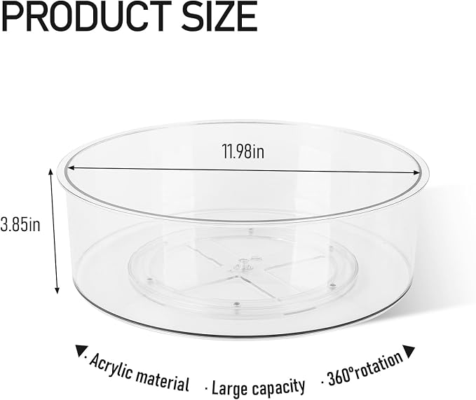Medicine Bottle Organizer, Rotating Medicine Organizer for Cabinet, 11.98" Diameter, Large Capacity Transparent Pill Bottle Storage for Vitamin Pantry Countertop