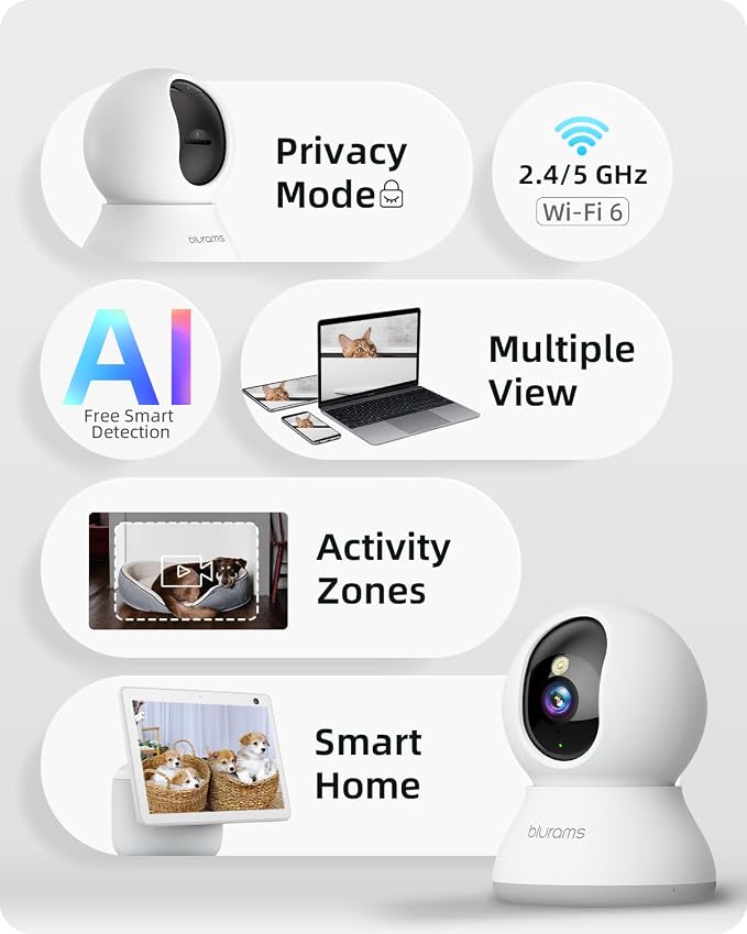 blurams 5G Cameras for Home Security, 360° PTZ Pet/Dog Indoor Camera, 2Pack