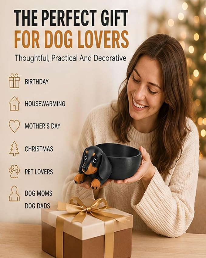 Dachshund Catch All Tray 3D Printed Decorative Dog Shaped Desk Organizer | Cute Wiener Storage Bowl Keys Jewelry Coins Trinket Candy Dish Home Decor Gift Pet Lover Entryway Nightstand(1PC)