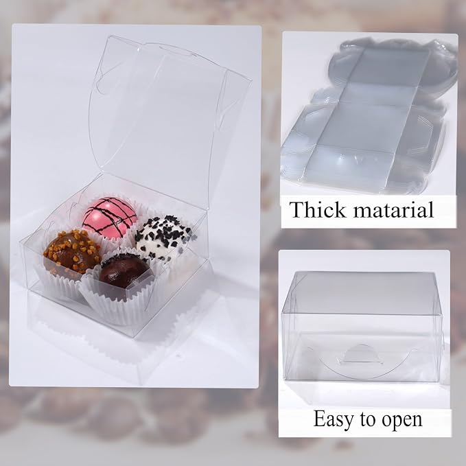 3.2" X3.2" X1.5" 30PCS Clear Homemade Treat Boxes Party Wedding Favors | Perfect for Displaying Small Items-Jewelry, Crafts,Treats,Oreos,Soap,Macaron,Chocolate Truffle, Donu, Brownie More
