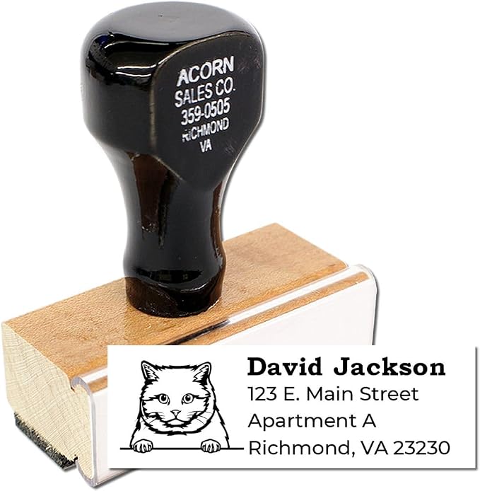 Peeking British Shorthair Cat Wood Handle Address Stamp - Custom Stamper | Personalized Address Stamp British Shorthair Cat. Address Stamp for Pet Sitters. Up to 50 characters per line. Laser-cut.