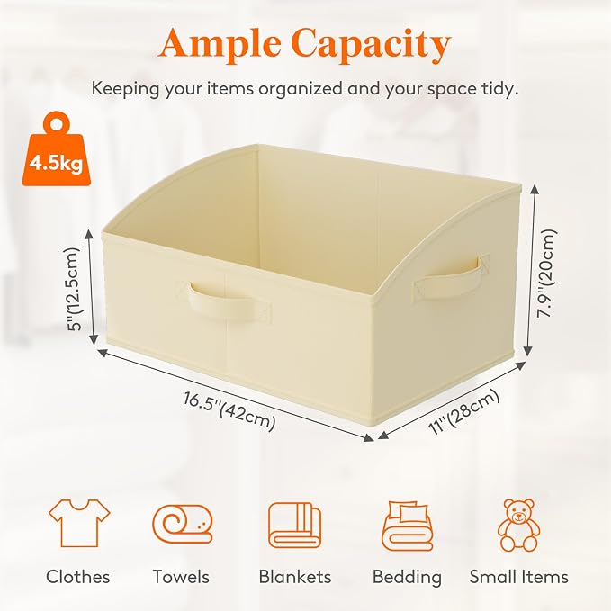 Lifewit Trapezoid Closet Storage Bin for Shelf, 6 Packs 19L, Beige | Non-woven Closet Organizer Baskets with Handles, Foldable Clothes Containers Boxes for Clothing, Book, Purse, Large