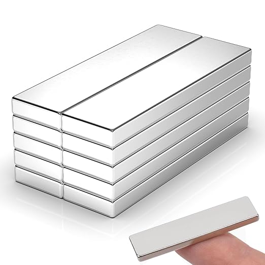 10 Pack 40x10x3 mm Rare Earth Neodymium Magnets | Powerful Small Strong Metal Rectangular Bar Magnetic Strip Magnet for Fridge Garage Kitchen Science Craft Office, Silver