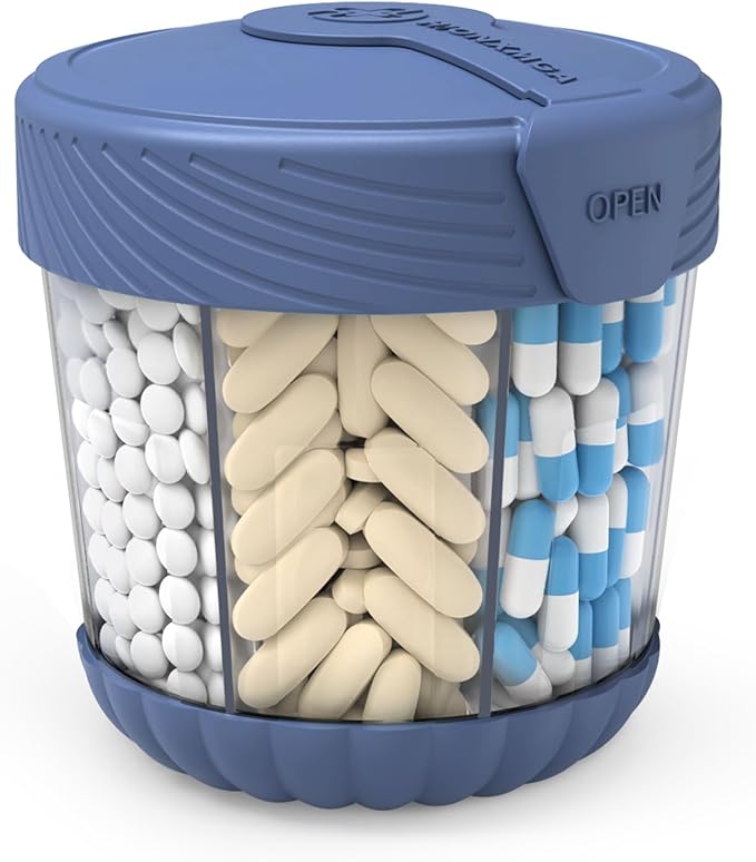 HIONXMGA Large Pill Organizer Anti-Mix, 7-Compartment, 20 Labels, BPA-Free | Portable Pill Dispenser Easy to Open & Retrieve, Wide Opening Design Easy Access for Vitamins, Fish Oils, Supplements