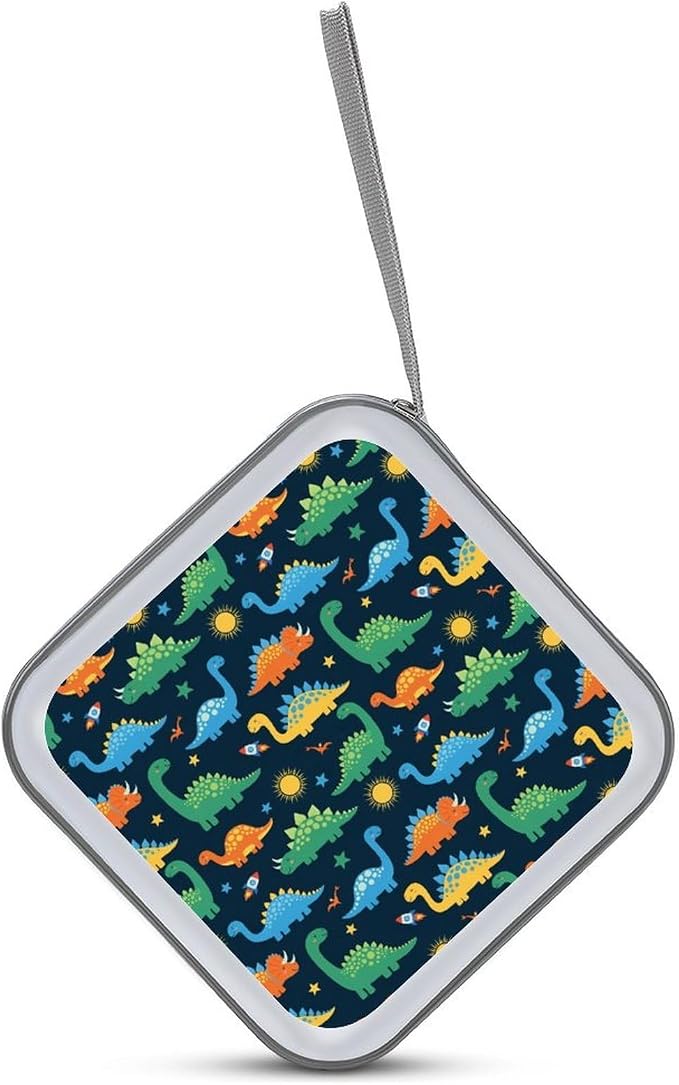 Hard Shell DVD Storage Binder Dinosaurs, Holds 40 Discs, Portable Wallet with Carry Handle, Organizer for Car Home Office