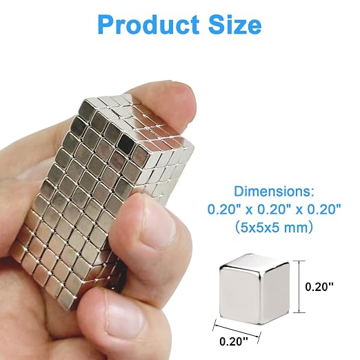 200 Pack 5x5x5 mm Cube Rare Earth Neodymium Magnets | Powerful Small Strong Metal Rectangular Bar Magnetic Strip Magnet for Fridge Garage Kitchen Science Craft Office, Silver