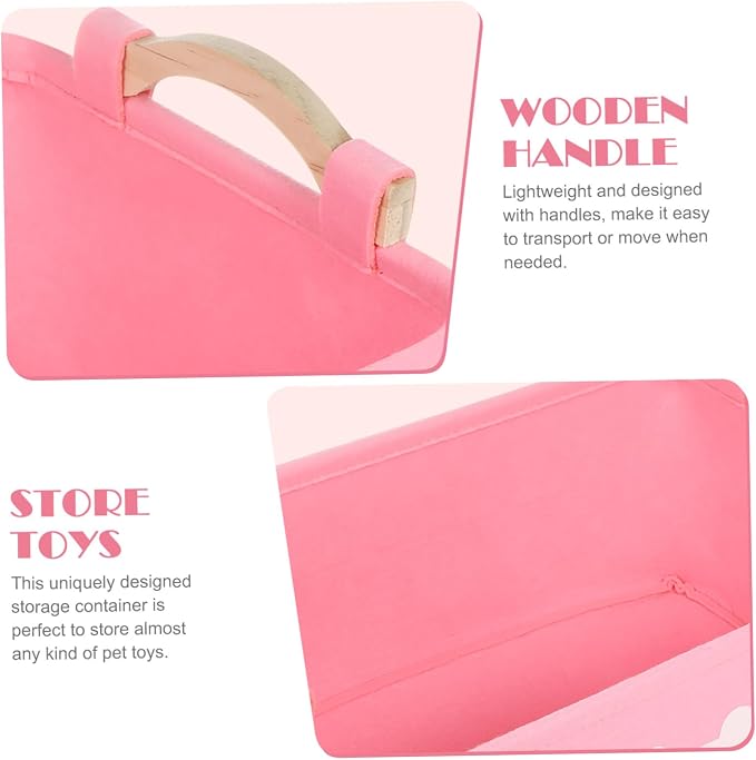 UKCOCO Pink Felt Pet Storage Box with Wooden Handles Large Square Organizer for Dog and Sundries Lightweight and Portable Household Basket for Home and Utility