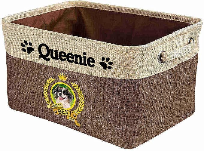 Custom Name Collapsible Dog Toy Storage Basket Bin World's Best Dog Phalene Papillon Dog Foldable Pet Toy Box Closet Shelf Baskets Organizer for Bedroom Home Dog Cat with Handles Brown