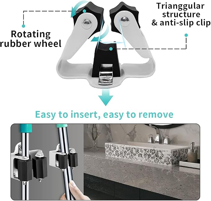 3-H Broom Holder Wall Mount 50 Pack, Heavy Duty Stainless Steel Mop and Broom Organizer Clips, Strong Grip Wall Mount Holders for Garage, Garden, Laundry Room & Utility Closet, Matte Black