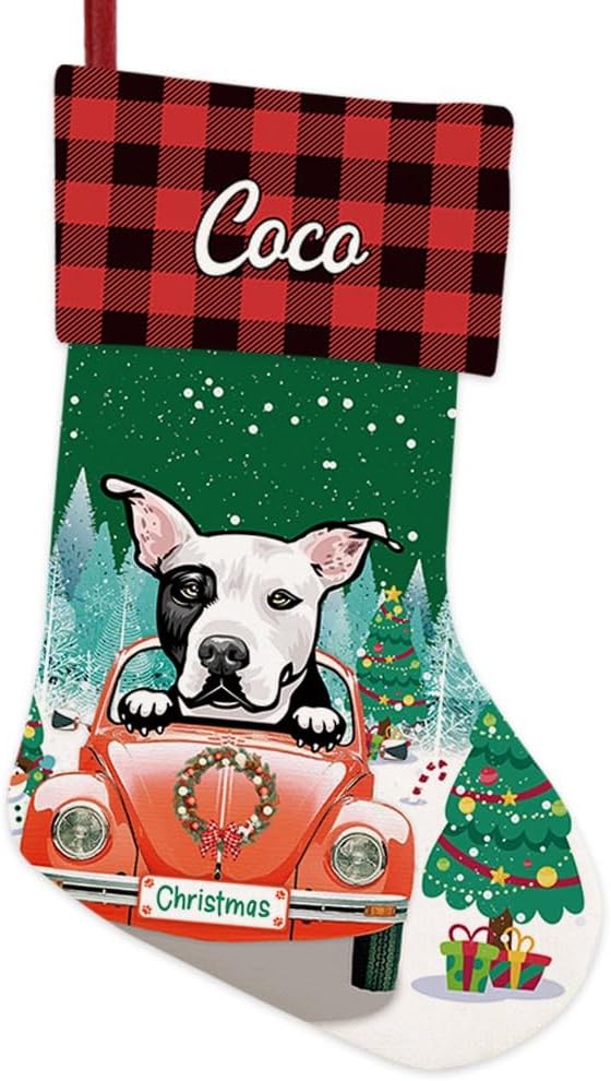 Personalized 1 Pack Christmas Stocking Dorable Pit Bull Dog Stocking Christmas Tree Winter Fireplace Holiday Decoration 14"