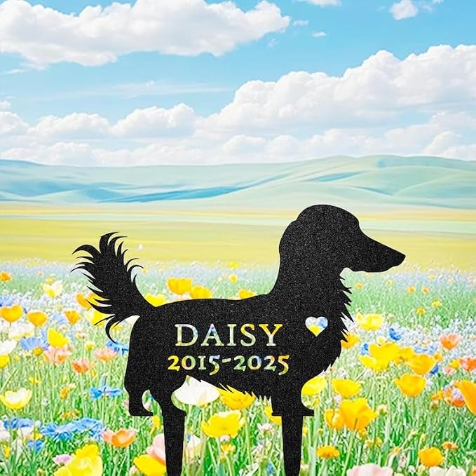 Custom Long Haired Dachshund Grave Marker, Silhouette Lawn Ornament | Pet Memorial Gifts for Dogs, Grave Marker, Grave Decorations for Cemetery, Dog Dad Gifts, Back Yard, Garden Decor
