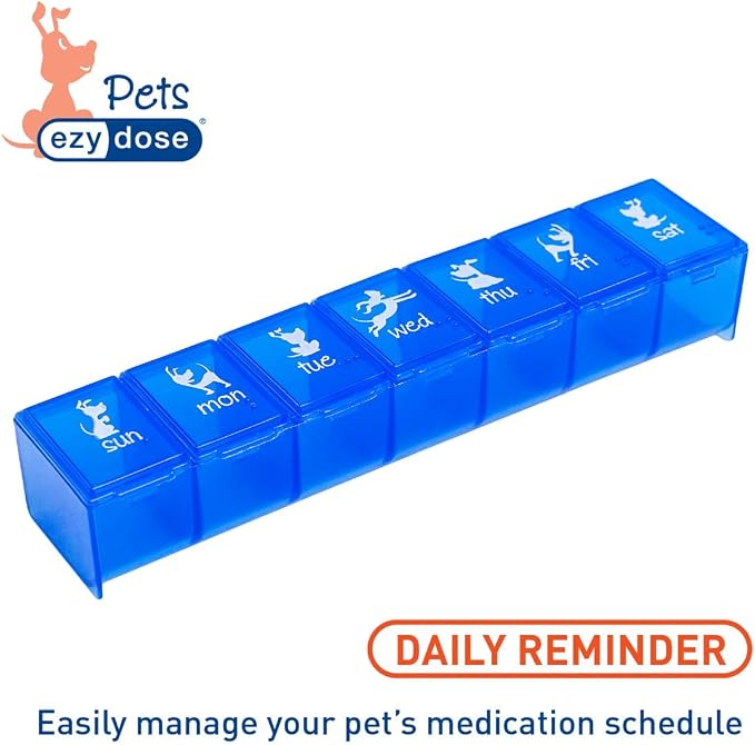EZY DOSE Pets Weekly (7-Day) Pill Organizer, Vitamin and Medicine Box for Dogs, Large Compartments, Blue Lids, Made in The USA (Pack of 2)