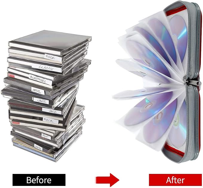 CD Case, 40 Capacity CD DVD Case Wallet Holder Portable Disc VCD Heavy Duty Binder Storage Organizer (Red)