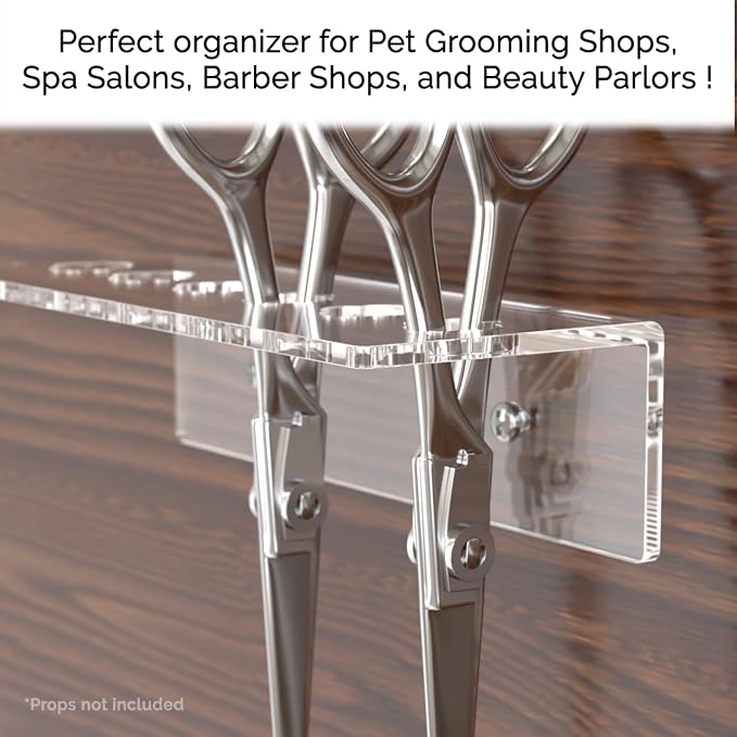 Marketing Holders Acrylic Scissor Organizer Shear Display 6 Hole Clear 7.75 Inch Wide Wall Mount Rack with Hanging Hardware for Professional Dog Groomers Stylists and Barbers