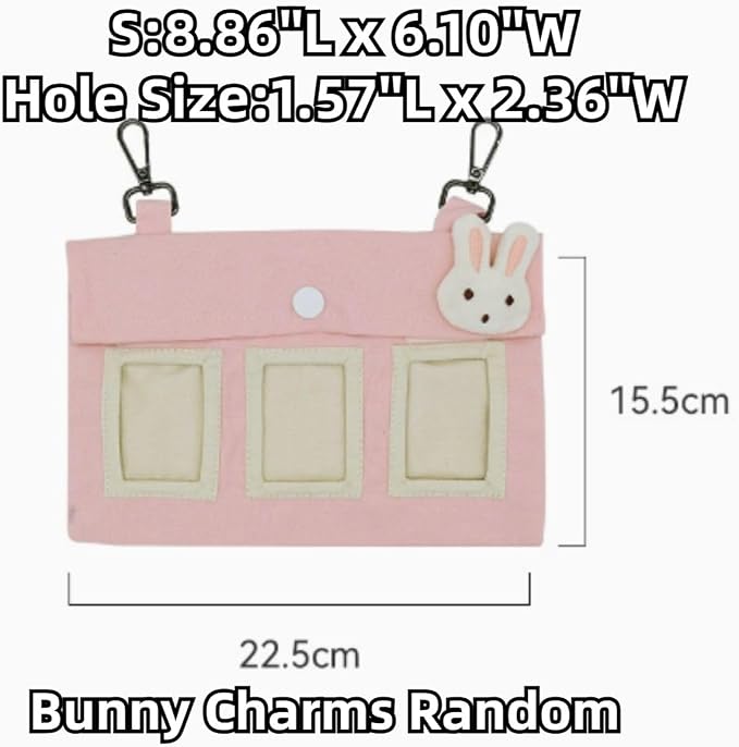 Rabbit Hay Feeder Bag with Cute Pendant, Storage Guinea Pig Feeder Rack Bag, Large Capacity Cotton Canvas Hanging Bag for Bunnies Chinchillas Guinea Pigs (Green,S)