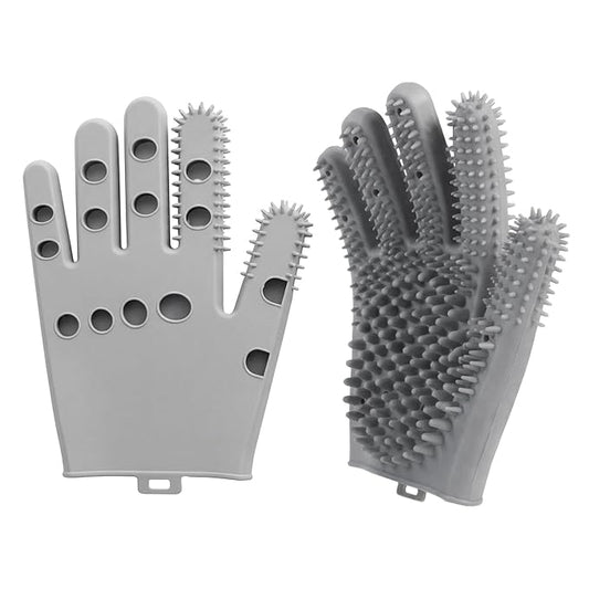 Pet Grooming Gloves for Cats & Dogs, Silicone Pet Hair Removal Glove for Bathing, Shedding & Massage, Gentle Cat & Dog Grooming Glove for Long & Short Hair Pets（Grey-Large）