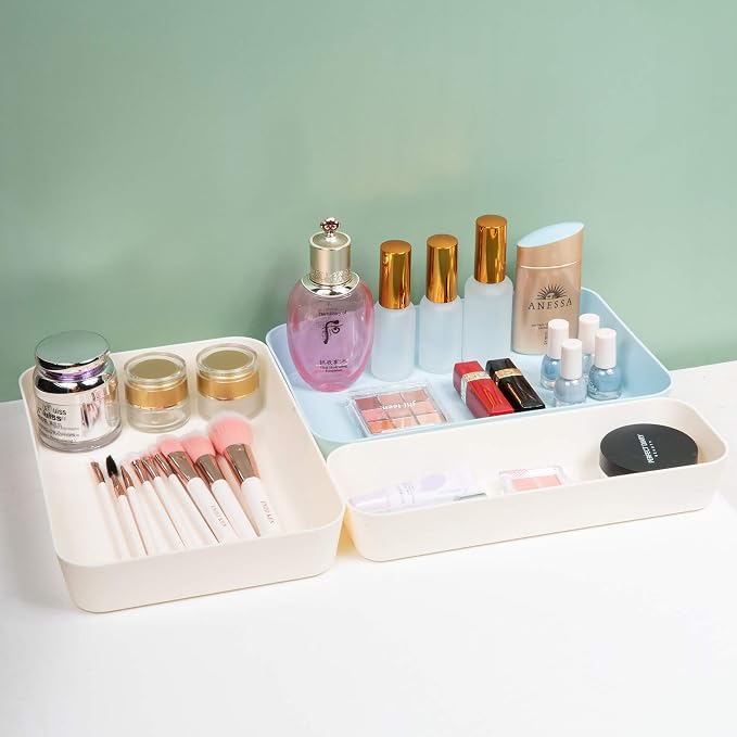 (9 Piece Set) Large Size Plastic Desk Drawer Organizers For Makeup Bathroom Office Kitchen Three Colors