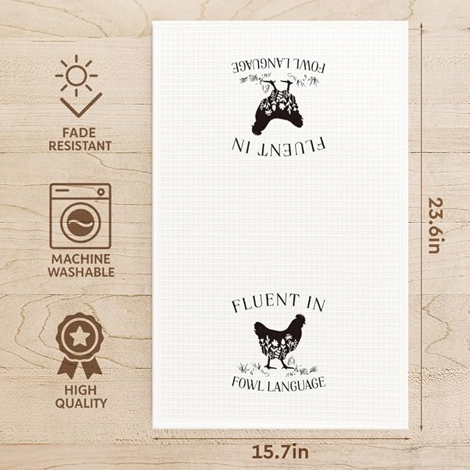 Funny Farmhouse Chicken Kitchen Towels Decor,Fluent in Fowl Language,Chicken Hand Towels for Bathroom,Rooster Dish Towel Tea Towel for Women,Chickens Birthday Party Decorations