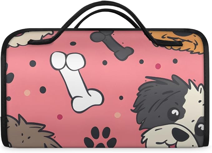 Cute Dog Makeup Bag for Women Hanging Roll-Up Travel Organizer Toiletry Kit with 4 Removable Compartments, Dog Paw