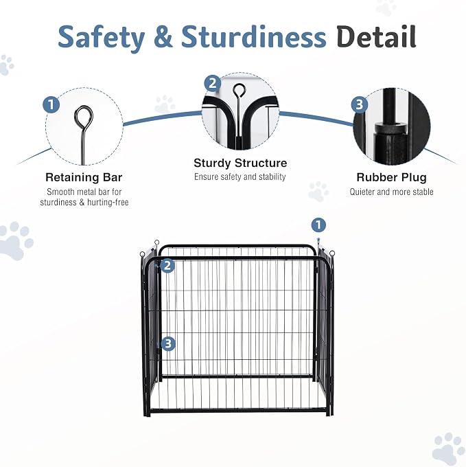 DUMOS Dog Playpen 24 Inch 4 Panels Indoor Outdoor Metal Pet Fence | Foldable Dog Play Pen with Door, Portable Exercise, RV Camping, Puppy Small Dogs