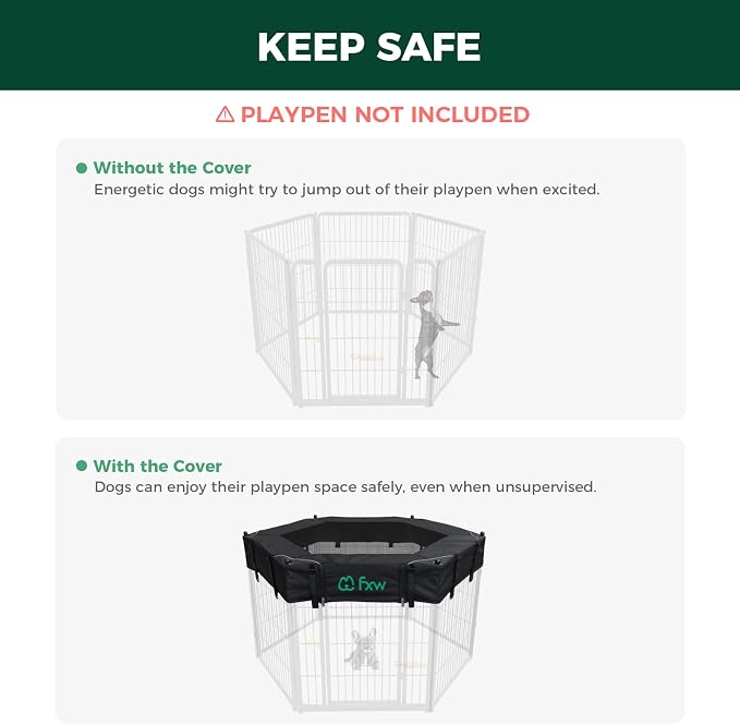 FXW Mesh Top Cover for 32"/40"/45" H 6-Panel Dog Playpen, Hexagon | Helps Deter Jump-Outs, Tear-Resistant, Quick Setup, Compact Storage, Fits FXW Only, Playpen Not Included