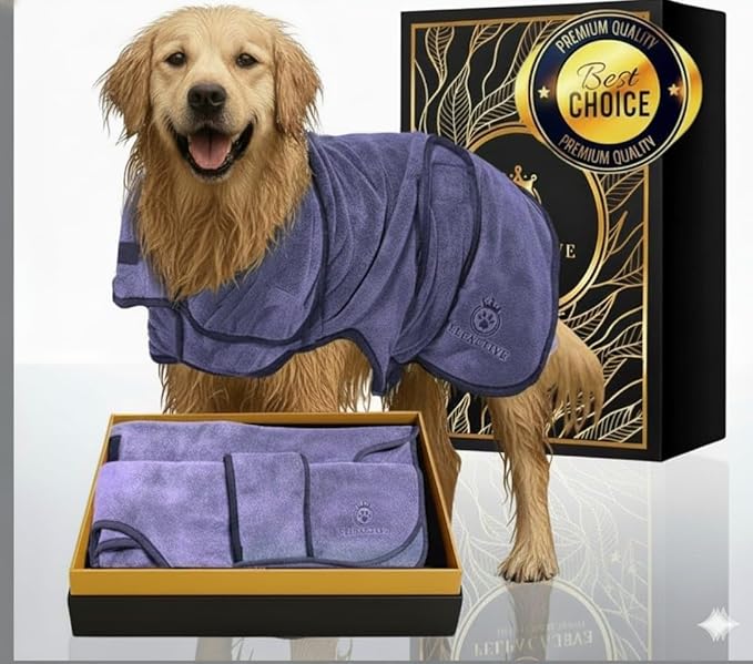 |FELPACTIVE® Premium Dog Drying Robe | Sizes S - XXXL | Quick-Drying Super Absorbent Double-Layer Microfiber | Soft & Snug Fit | Includes Luxury Gift Box + EBOOK | Dog Bath Robe, Pet Warming Bathrobe