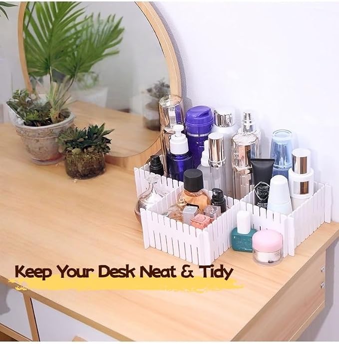 8 PCS Drawer Dividers, Adjustable Plastic DIY Organizer Separators for Socks, Underwear and Makeup, Ideal for Kitchen, Bedroom and Dresser Storage