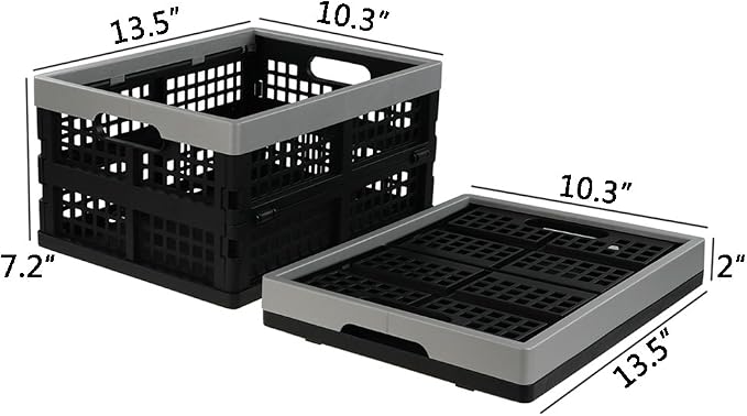 Jekiyo 16-Liter Folding Crates Storage, Collapsible Basket Plastic Set of 3 | Stackable Milk Crate Bin