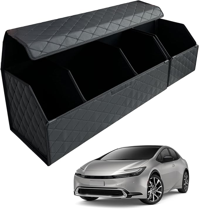 Car Trunk Organizer for For Toyota Prius Prime - Custom Fit,Large Space Outdoor Trunk Organizer with Leather,Hook and Loop Fastener,4-Layer Cover,For Toyota Prius Prime 2023-2025