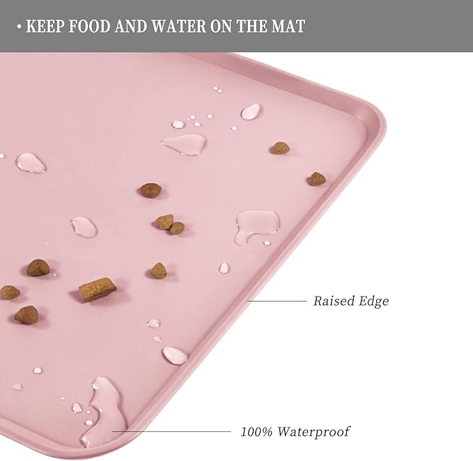 Reopet Waterproof Pet Feeding Mat, Non-Slip Silicone Placemats for Dog Cat Food and Water Bowl, High Raised Edges to Prevent Spills and Protect Floors