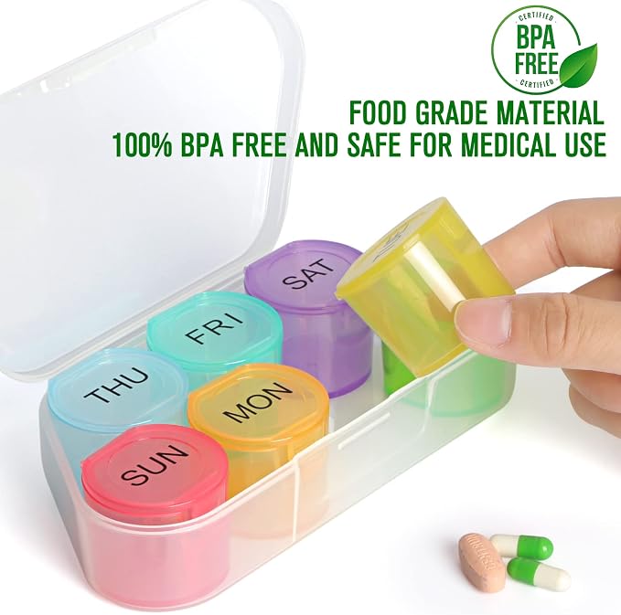NatureTouch Weekly Pill Organizer, BPA Free Medicine Organizer Rainbow 7 Day Pill Box, Daily Portable Pill Conatainer for Pills/Vitamin/Fish Oil/Supplements [Lastest Version]