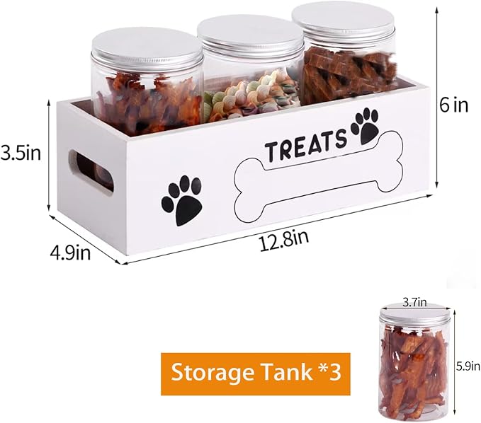 Dog Treat Container Cat Food Organizer with 3 Jar Pet Snack Container Decorative Pet Food Containers Farmhouse Decor Gift for Pet with Reusable Sticker & Marker - Bone Shape