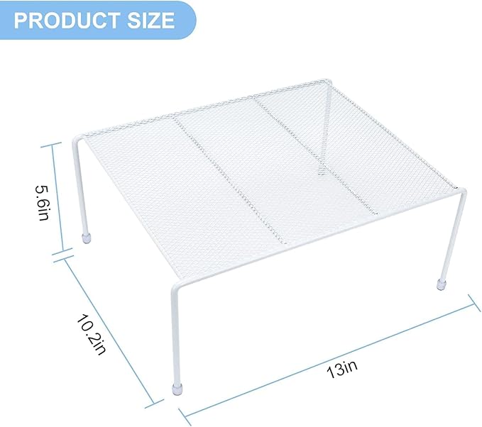 Set of 6 Mesh Kitchen Shelves Cabinet Storage Shelf Rack (13.1 x 10.2 Inch) ，Kitchen Bathroom Pantry Cupboard Desk Home Office, Fridge, Cabinet, Bathroom Cupboard, Non-slip Plastic Feet (6, White)