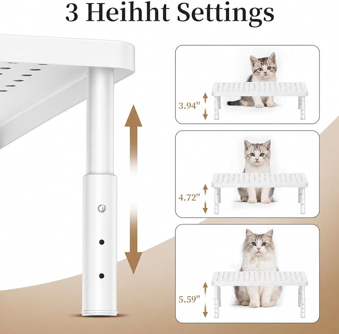 Adjustable Automatic Cat Feeder Stand - Elevated Cat Feeder Stand with 3 Height Settings, Fits Most Automatic Feeders & Tradition Bowls, Raised Pet Feeding Table Station for Cats & Small Dogs - White