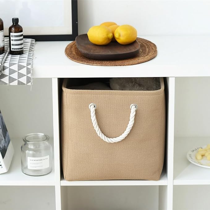 Organization and Storage Basket for Organizing - 3 Pack 16x12x12 inch Cube Fabric Storage Cubes, Storage Bin for Shelves Gift Closet Organizer Cloth Toy (Beige)