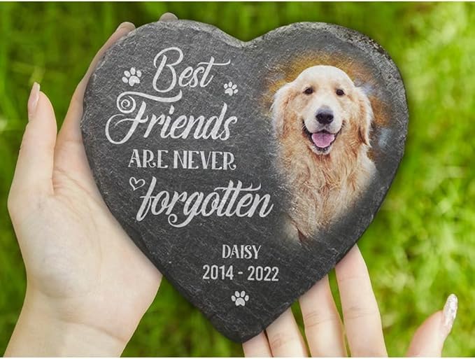 Wrappiness Pet Memorial Stone - Forever in My Heart, Personalized Dog Memorial Gifts, Remembrance Condolences Bereavement Gifts for Loss of Pet Custom Photo (Heart 01, Stone with Stand)