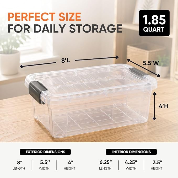 Superio 1.85 Quart Clear Plastic Storage Boxes with Lids, Stackable Organizer Containers, BPA-Free Storage Bins for Home, Office, School & Dorm, 36 Pack