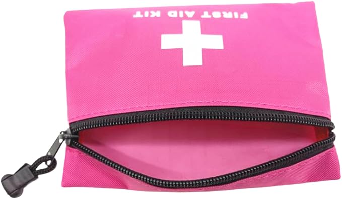 Red Emergency First Aid Bag - Small Empty Travel Rescue Pouch for First Responder Storage - Medicine Pocket for Car, Home, Office, Kitchen, Nurse, Sport, Outdoors (Pink 16x11cm)