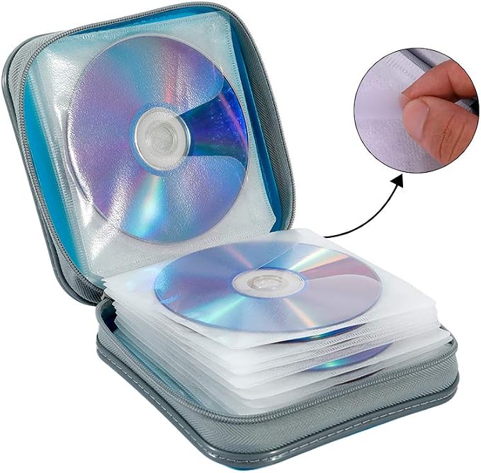 CD Case, 40 Capacity CD DVD Case Wallet Holder Portable Disc VCD Heavy Duty Binder Storage Organizer (Sky Blue)