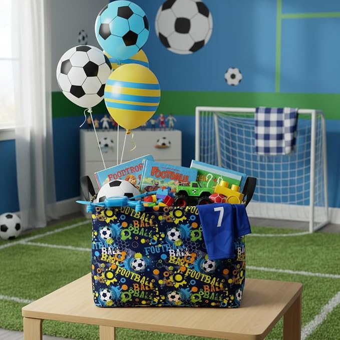 Kid Rectangular Soccer Basket Baby Collapsible Storage Bin Room Decor Nursery Gift Basket (Graffiti Soccer)
