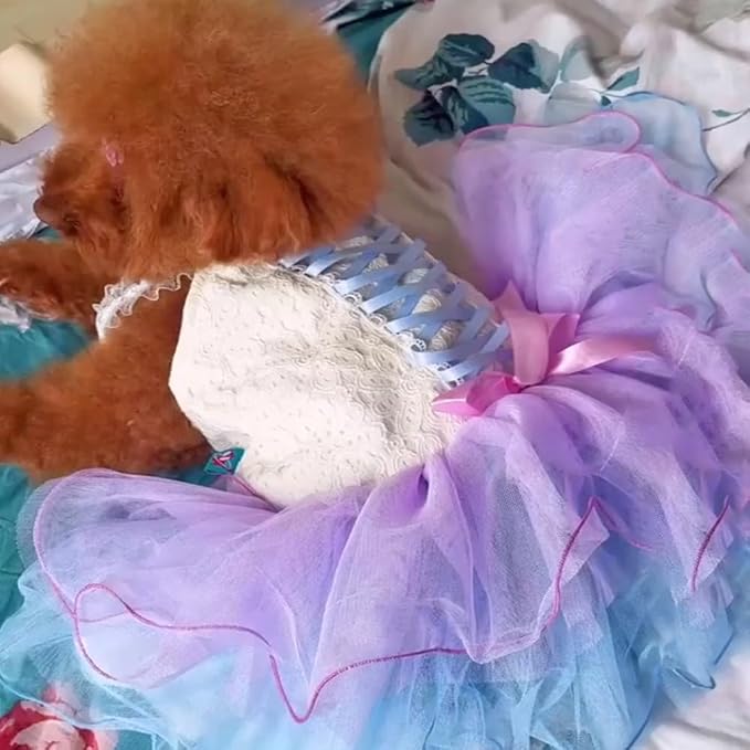 Fancy Small Dog Dress with Bow Knot Sleeveless Girl Puppy Princess Tutu Skirt Holiday Cat Outfit Doggy Apparel Summer Pet Clothes for Chihuahua Yorkie Pomeranian Poodle (Purple, Large)