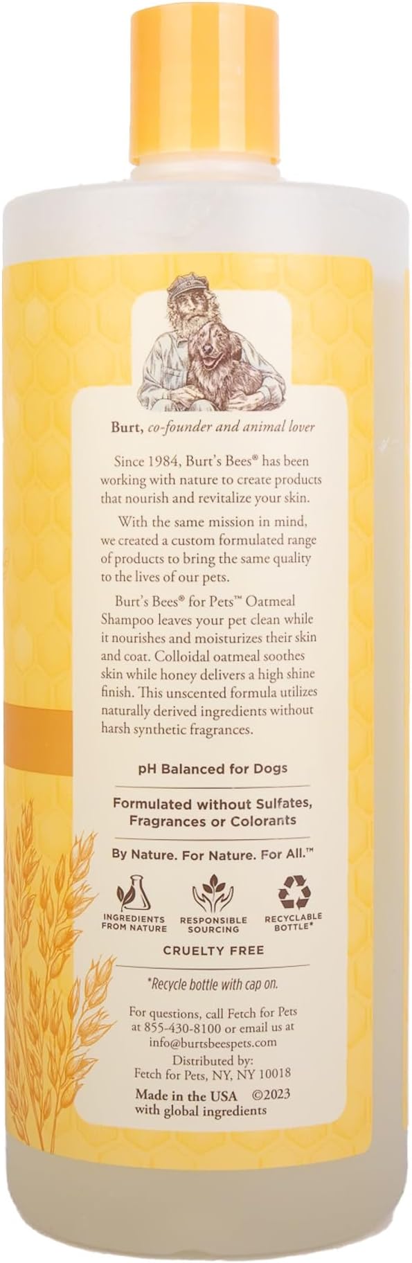 Burt’s Bees for Pets Oatmeal Dog Shampoo with Honey, Soothing Dog Shampoo for Itchy and Sensitive Skin, pH Balanced Formula That Gently Cleans and Moisturizes Dog Coats, 32 Fl Oz