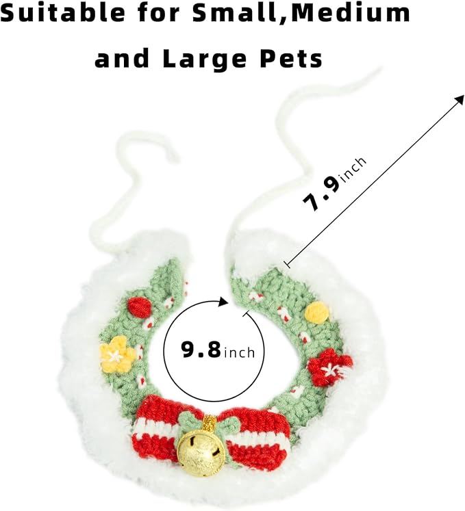 Christmas Dog Costume, Handmade Cat Holiday Outfit with Christmas Tree Hat & Wreath Scarf Set, Adjustable,Lightweight & Breathable,Pet Accessories for Rabbits Xmas Party & Photos