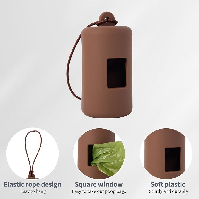 3Pack Dog Poop Bag Holder for Leash,Integrated Molding Soft Plastic Pet Waste Bag Dispenser with Elastic Loop Protable Doggie Poop Bag Dispensers (Black+Brown+Grey)