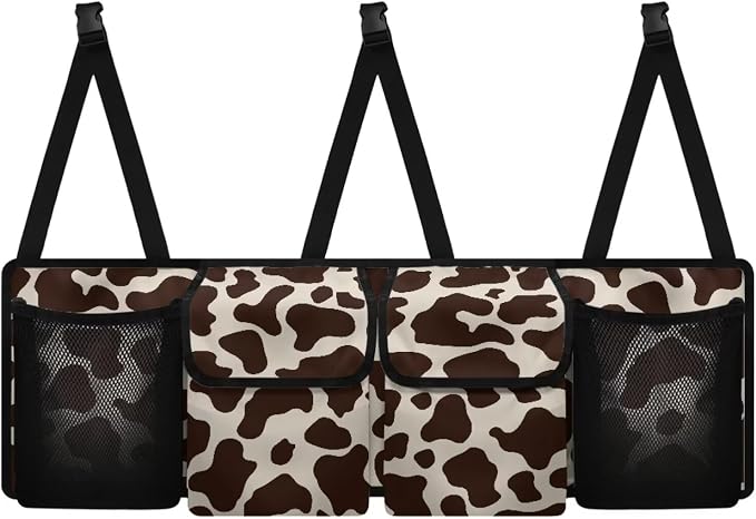 Cow Print Car Trunk Organizer SUV Accessories for Women Quick-Clean Back Seat Car Organizer, Machine Washable