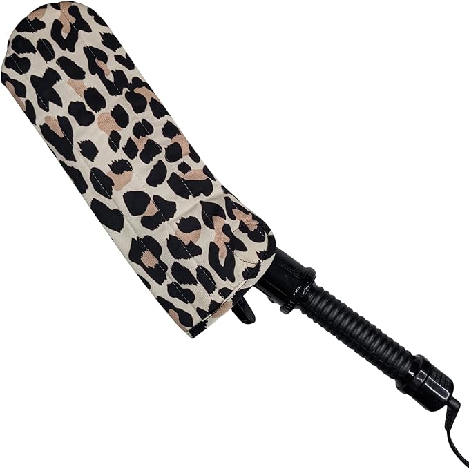 Case/Cover [Heat Resistant] for Curling Irons, Flat Irons or Straighteners, and Styling Irons, Silicone Coated Lining and Quilted Cotton Pouch for Travel, Gym, or Home [Cheetah]