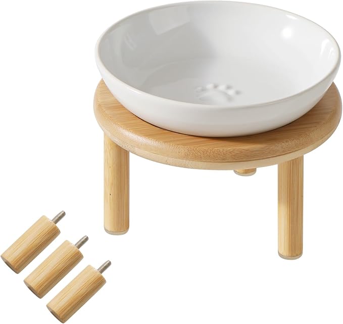Havniva Elevated Cat Bowls, Ceramic Cat Bowl with Bamboo Stand Wide Opening | 5.7” Raised Cat Food Bowls, Whisker Friendly Cat Dish, Anti-Slip Cat Water Bowls, Shallow Cat Bowls, Cat Food & Water Bowl