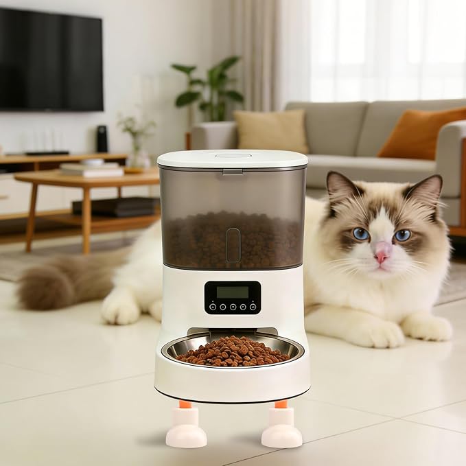 Automatic Cat Feeder Stand, Non-Slip Elevated Holder for Cats/Puppies, 3.4 in Elevated Platform with 4 Adhesive Feet, No-Tool Install, Support for Automatic Cat Feeders & Pet Bowls, Fits Most Feeders