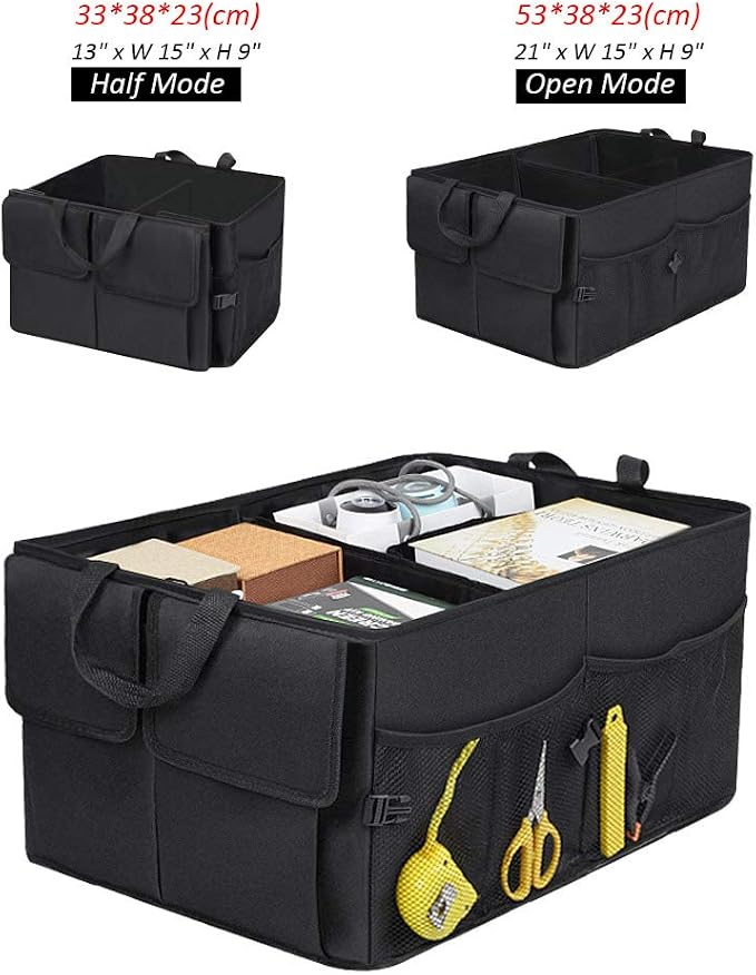 JiatuA Car Trunk Organizer for SUV Collapsible Car Storage Organizers Black | 8 Pocket Waterproof Dust-proof Sturdy Foldable Cargo Backseat Storage Adjustable Car Accessories for Sedan More Trunk Space