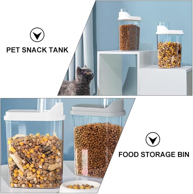 Pet Food Storage Container Snack Tank Food Storage Bin with Double-layer Sealing and Duckbill Dumping Spout, White Abs and Silicone for Freshness